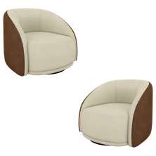 Kit 2 Poltronas Decorativas Jenny Base Giratória em Metal Preto Bouclê Off White/Marrom G45 - Gran Belo