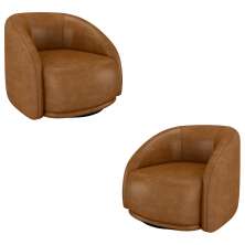 Kit 2 Poltronas Decorativas Jenny Base Giratória em Metal Preto PU Caramelo G45 - Gran Belo