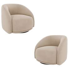 Kit 2 Poltronas Decorativas Jenny Base Giratória em Metal Preto Veludo Bege G45 - Gran Belo