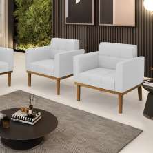 Kit 2 Poltronas Decorativas Karen Pés Fixo em Madeira Castanho Linho Cinza G19 - Gran Belo
