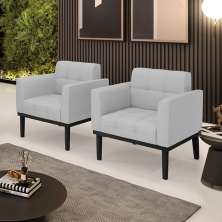 Kit 2 Poltronas Decorativas Karen Pés Fixo em Madeira Preto Linho Cinza G19 - Gran Belo