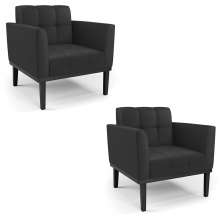 Kit 2 Poltronas Decorativas Karen Pés Fixo em Madeira Preto PU Preto G19 - Gran Belo