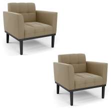 Kit 2 Poltronas Decorativas Karen Pés Fixo em Madeira Preto Suede Nude G19 - Gran Belo