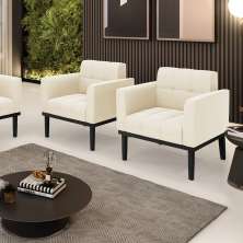 Kit 2 Poltronas Decorativas Karen Pés Fixo em Madeira Preto Veludo Bege G19 - Gran Belo