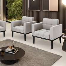 Kit 2 Poltronas Decorativas Karen Pés Fixo em Madeira Preto Veludo Cinza G19 - Gran Belo