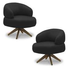 Kit 2 Poltronas Decorativas Katy Sala de Estar Base Giratória em Madeira Couro Preto G88 - Gran Belo