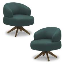 Kit 2 Poltronas Decorativas Katy Sala de Estar Base Giratória em Madeira Couro Verde Musgo G88 - Gran Belo
