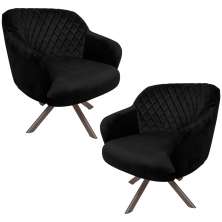 Kit 2 Poltronas Decorativas Kitana Pés Champagne Giratório Veludo Preto G15 - Gran Belo