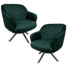 Kit 2 Poltronas Decorativas Kitana Pés Champagne Giratório Veludo Verde G15 - Gran Belo