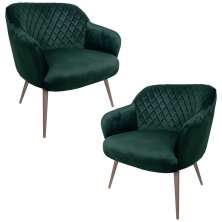 Kit 2 Poltronas Decorativas Kitana Pés Champagne Palito Veludo Verde G15 - Gran Belo
