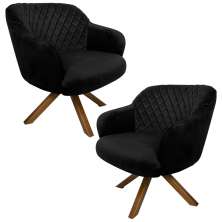 Kit 2 Poltronas Decorativas Kitana Pés Madeira Giratório Veludo Preto G15 - Gran Belo