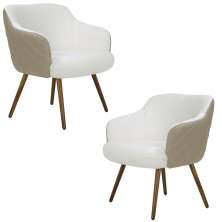 Kit 2 Poltronas Decorativas Kitana Pés Palito PU Sintético/Linho Bege/Branco G15 - Gran Belo