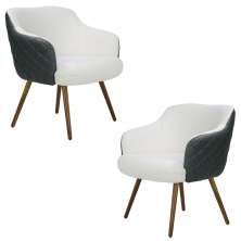 Kit 2 Poltronas Decorativas Kitana Pés Palito PU Sintético/Linho Cinza/Branco G15 - Gran Belo