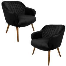 Kit 2 Poltronas Decorativas Kitana Pés Palito Veludo Preto G15 - Gran Belo