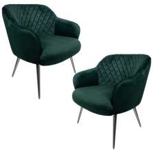 Kit 2 Poltronas Decorativas Kitana Pés Polido Palito Veludo Verde G15 - Gran Belo