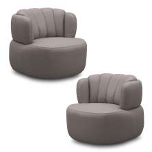 Kit 2 Poltronas Decorativas Mariele Sala de Estar Base Giratória em Aço Couro Avelã G88 - Gran Belo