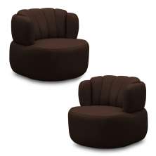 Kit 2 Poltronas Decorativas Mariele Sala de Estar Base Giratória em Aço Couro Marrom Chocolate G88 - Gran Belo