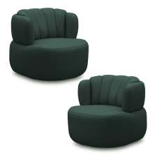 Kit 2 Poltronas Decorativas Mariele Sala de Estar Base Giratória em Aço Couro Verde Musgo G88 - Gran Belo