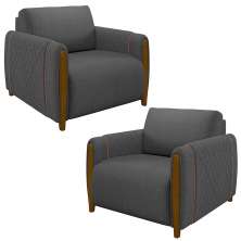 Kit 2 Poltronas Decorativas Pés Madeira Maceió Linho Chumbo G45 - Gran Belo