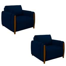 Kit 2 Poltronas Decorativas Pés Madeira Maceió Veludo Azul Marinho G45 - Gran Belo