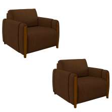 Kit 2 Poltronas Decorativas Pés Madeira Maceió Veludo Marrom G45 - Gran Belo