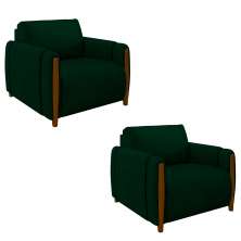 Kit 2 Poltronas Decorativas Pés Madeira Maceió Veludo Verde G45 - Gran Belo