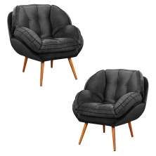 Kit 2 Poltronas Decorativas Pés Palitos Giroud Veludo Cinza Chumbo G33 - Gran Belo