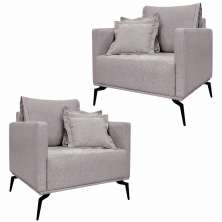 Kit 2 Poltronas Decorativas Pés em Aço Stagno Linho Areia Rústico G63 - Gran Belo