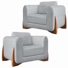 Kit 2 Poltronas Decorativas Pés em Madeira Buzz Linho Cinza Rustico G63 - Gran Belo