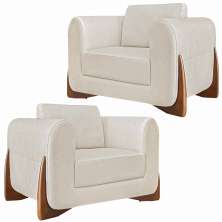 Kit 2 Poltronas Decorativas Pés em Madeira Buzz Linho Off White Rústico G63 - Gran Belo