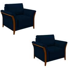 Kit 2 Poltronas Decorativas Pés em Madeira Market Veludo Azul Marinho G45 - Gran Belo