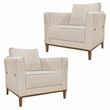Kit 2 Poltronas Decorativas Pés em Madeira Tarantino Linho Off White Rústico G63 - Gran Belo
