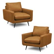 Kit 2 Poltronas Decorativas Paloma Sala de Estar Pés em Aço Couro Caramelo Manchado G88 - Gran Belo