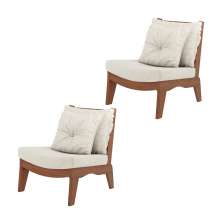 Kit 2 Poltronas Decorativas Sadie Linho Bege Claro/Imbuia G42 - Gran Belo