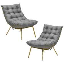 Kit 2 Poltronas Decorativas Sala de Estar Abel Base de Ferro Dourada Linho Cinza G41 - Gran Belo