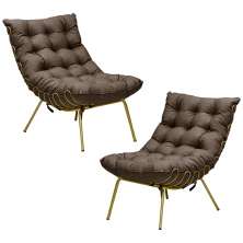 Kit 2 Poltronas Decorativas Sala de Estar Abel Base de Ferro Dourada Linho Marrom G41 - Gran Belo