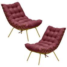 Kit 2 Poltronas Decorativas Sala de Estar Abel Base de Ferro Dourada Suede Bordô G41 - Gran Belo