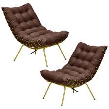Kit 2 Poltronas Decorativas Sala de Estar Abel Base de Ferro Dourada Suede Chocolate G41 - Gran Belo