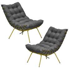 Kit 2 Poltronas Decorativas Sala de Estar Abel Base de Ferro Dourada Suede Cinza G41 - Gran Belo