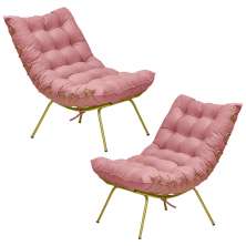 Kit 2 Poltronas Decorativas Sala de Estar Abel Base de Ferro Dourada Suede Rosa G41 - Gran Belo