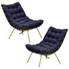 Kit 2 Poltronas Decorativas Sala de Estar Abel Base de Ferro Dourada Veludo Azul G41 - Gran Belo