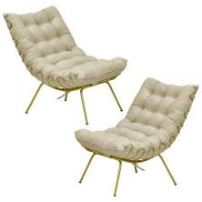 Kit 2 Poltronas Decorativas Sala de Estar Abel Base de Ferro Dourada Veludo Bege G41 - Gran Belo