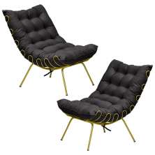Kit 2 Poltronas Decorativas Sala de Estar Abel Base de Ferro Dourada Veludo Preto G41 - Gran Belo