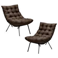 Kit 2 Poltronas Decorativas Sala de Estar Abel Base de Ferro Preto Linho Marrom G41 - Gran Belo