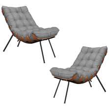 Kit 2 Poltronas Decorativas Sala de Estar Abel Base de Madeira Preto Linho Cinza G41 - Gran Belo