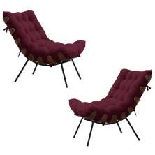 Kit 2 Poltronas Decorativas Sala de Estar Abel Base de Madeira Preto Suede Bordô G41 - Gran Belo