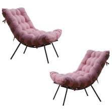 Kit 2 Poltronas Decorativas Sala de Estar Abel Base de Madeira Preto Suede Rosa G41 - Gran Belo