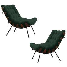Kit 2 Poltronas Decorativas Sala de Estar Abel Base de Madeira Preto Suede Verde G41 - Gran Belo