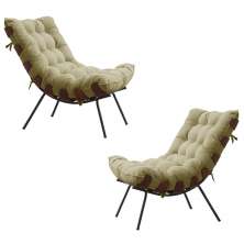 Kit 2 Poltronas Decorativas Sala de Estar Abel Base de Madeira Preto Veludo Bege G41 - Gran Belo