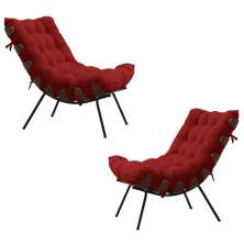 Kit 2 Poltronas Decorativas Sala de Estar Abel Base de Madeira Preto Veludo Vermelho G41 - Gran Belo